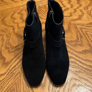 NWOT Essex Lane black suede Ankle Boots with Side Buckle and zip